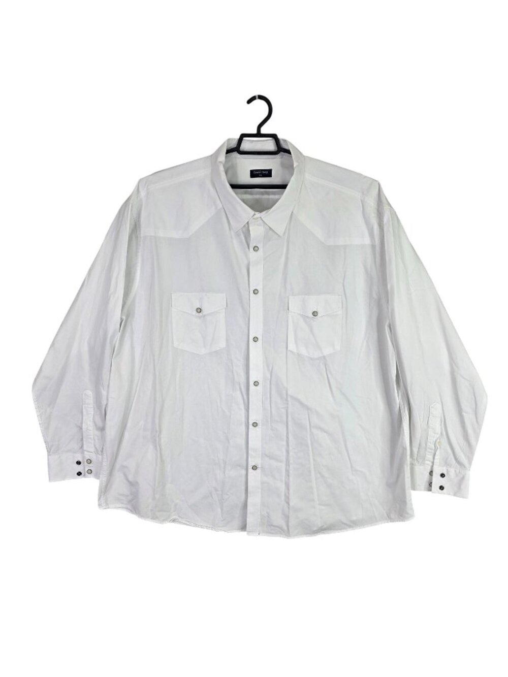 Mens Double Pump White Pearl Snap Button Up Shirt Long Sleeve Cotton Pockets 4XL